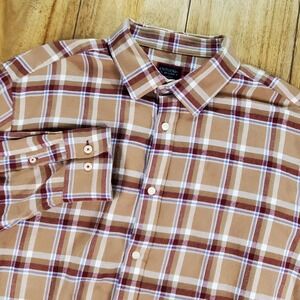 UNTUCKit Scherrer Flannel Shirt Mens XXL Regular Fit Tan Plaid 100% Cotton LS